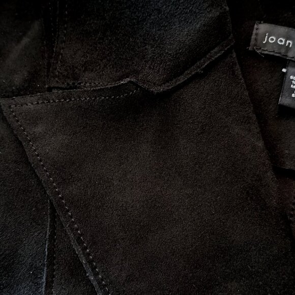 JOAN VASS Black duster VEST CARDIGAN Sz MEDIUM OVERCOAT Faux suede STUNNING - Picture 2 of 7